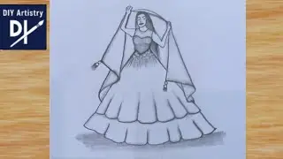 Beautiful Bridal Dress Pencil Sketch | Easy Fashion Illustration Drawing Step by Step