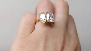 Pear & Radiant Cut Moissanite Engagement Ring, Prong Set Toi Et Moi Ring, 14K Solid Gold Ring