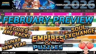 Soul Exchange IS BACK! NEW Vegetables! + More! February 2026 Preview - Empires And Puzzles