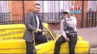 Chisora picks up Klitschko in the Reliant Robin!