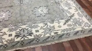 Large Blue-Grey and Beige Oushak Oriental Rug 9'X12'1 - A 1019