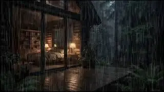 Nighttime Forest Cabin 🌲 | Relaxing rain ambience as soft rain surrounds the peaceful woods