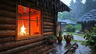 Deepest Sleep Possible | Stormy Night at a Cozy Wooden Cottage | Heavy Rain