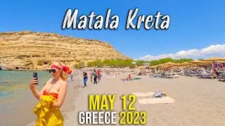 Matala Crete, Walking tour in 4k, Kreta, Greece 2023