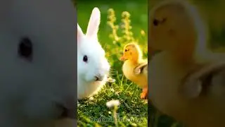 Bunny and Duckling Playing on the Grass  #CuteAnimals #BunnyAndDuckling #HealingAnimals #BabyAnimals