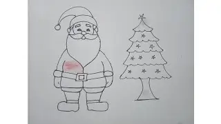 Merry Christmas Drawing very easy| Santa Claus drawing|Christmas Tree Drawing