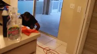 Pre-Vacuum and remove grease from top kitchen cabinets
