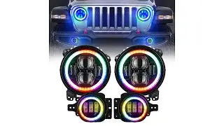 RGB Halo 9inch Headlights With 4inch Fog Lights For Wrangle JL Sahara Rubicon/Gladiator JT