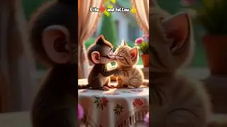 baby cat baby monkey 🐒😍😻 #bollywood #hindisong #love #song #monkey #cat