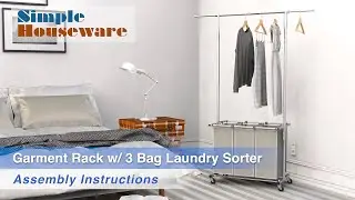 Simple Houseware Garment Rack with 3 Bag Laundry Sorter Assembly