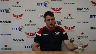 Hooker Ryan Elias at today's Scarlets rugby press conference at Parc y Scarlets (Full version).