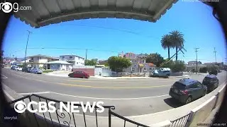 Car crashes into utility pole and street light in Los Angeles neighborhood