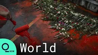 Myanmar Protesters Splash Red Paint On Streets To Symbolize Violence