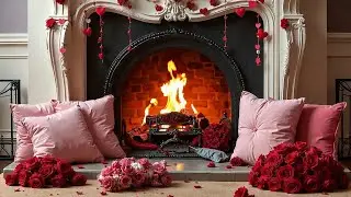 Cozy Rustic Fireplace ❤️ Happy Valentine's Day Jazz Music🌹VRelaxing Jazz Instrumental Music