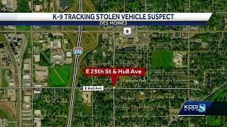 Des Moines police K-9 tracking stolen vehicle suspect