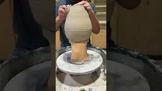 Trimming and chattering a bottle form. #bottlevase #ceramicart #ceramic #artpottery #ceramicpottery