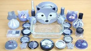 GRAY SLIME Mixing makeup and glitter into Clear Slime Satisfying Slime Videos