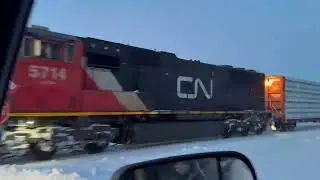 CN SD75 avec quelques Wagons en provenance de Matane (Rare)