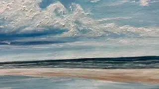 Abstract 3D Beach Canvas Oil Painting, Original Blue Sky Wall Art, Large Ocean Landscape Painting