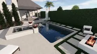 Revised Outdoor Living: Luxury 3D Render with Pool, Spa, Outdoor Kitchen, and StruXure Pergola!