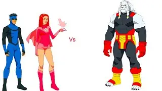 Invincible[Blue Suit And Atom Eve Vs Battle Beast. Invincible Guarding the Globe