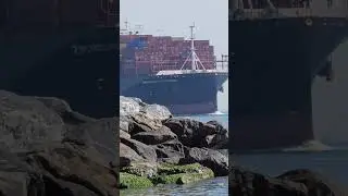 ZIM MOUNT EVEREST In the Surf 🌊🌊 Fort Monroe Virginia Outlook Beach #ship #windy #waves #shipping