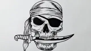 How to draw skull tribal tattoo || Pirate skull drawing