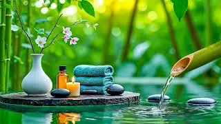 🌸🌿Peaceful Bamboo Water Sound with Soothing Piano | Stress Relief Music