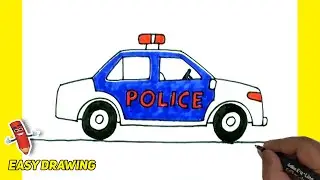 How to draw Police Car easy and step by step | Police Car Color Illustration Easy