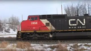 CN Train Spotting HD: Repainted Blue Devil IC 2458 Q199 With K3LA Action At Carvel AB 2/13 12/11/17