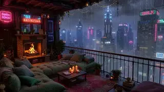 Sleeping in a Neon Rain City | Cyberpunk Rain Sounds & Ambient Music for Relaxation and Focus Study