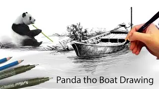 BOAT DRAWING WITH PANDA EASY ART WORK❤️❤️_ART BY SRIKANTH