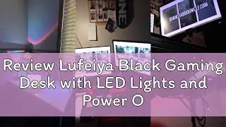 Review Lufeiya Black Gaming Desk with LED Lights and Power Outlets, 40 Inch Teen Writing Study Table