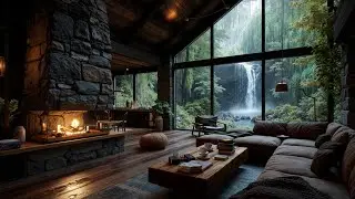 Cozy Cabin Jazz | Relaxing Rain Jazz Cafe | Fireplace Ambiance for Deep Sleep