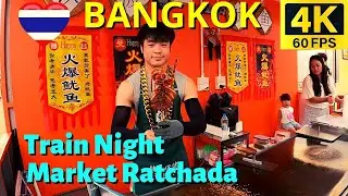 Bangkok Train Night Market Food Market - Thailand Walking Tour - November 2022 [ Thailand 4K ]