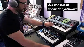 Live annotated eurorack Tangerine Dream inspired cinematic synthwave, ARP-2600, Moog, OB-6