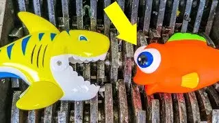 Giant Yellow Shark and Fish Toys Shredded! Colorful Squishy Animals Destroyed! What's Inside?