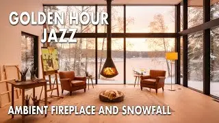 Golden Hour Winter Jazz | Warm Vibraphone & Fireplace | Cozy Cabin Studio Ambience