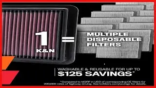 K&N Engine Air Filter Reusable, Clean Every 75,000 Miles, Washable, Replacement Car Air Filter