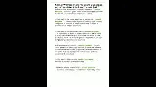 Animal Welfare Midterm Exam Questions with Complete Solutions Latest 2025
