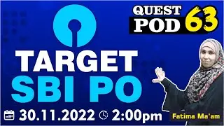 Quest POD 63 | Target SBI PO | Fatima Ma'am #SSA #banking #po #sbi #sbipo #sbipoexam