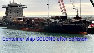 Container ship SOLONG after collision in UK ( Aberdeen