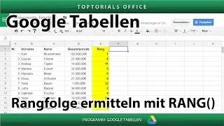 Rangfolge ermitteln mit RANG() ( Google Tabellen / Spreadsheets )