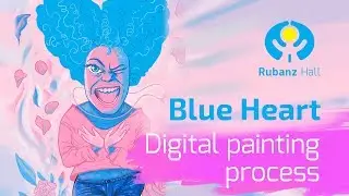 Afro 1 | Blue Heart | Adobe Photoshop Digital painting process