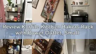 Review Korfile Kitchen Bakers Rack with Power Outlet, Small Coffee Bar Cart 4 Tiers, Microwave Stand