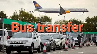 Transfer by bus at Manchester Airport to car rental parking