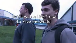 Puddle Drinking With Life Straw to Save the World