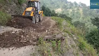 Eye Pleasing Beautiful Hill-Narrow Rough Road-Backhoe Loader-Filling Ruts