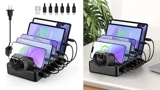 HSicily Charging Station for Multiple Devices, 6 Ports 50W Charger with 6 Cables Charging Dock