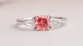 Three Stone Pink Cushion Cut Engagement Ring @ourosjewels
